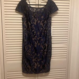 Black and taupe cocktail dress.